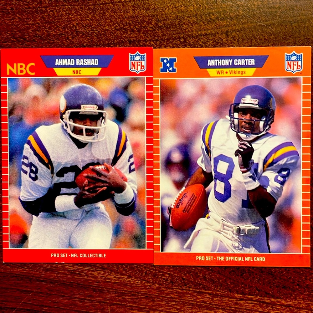 Ahmad Rashad NFL Pro Set Anthony Carter Pro Set Vikings 1989 vintage